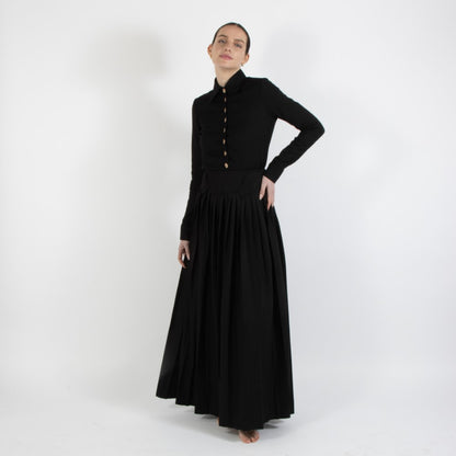 Black Nixie Pleated Wool Skirt With Adjuster Waist Band
