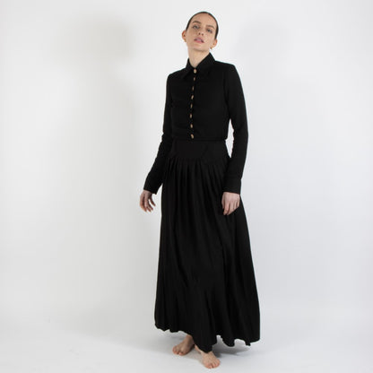 Black Nixie Pleated Wool Skirt With Adjuster Waist Band