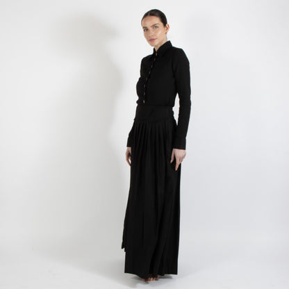 Black Nixie Pleated Wool Skirt With Adjuster Waist Band