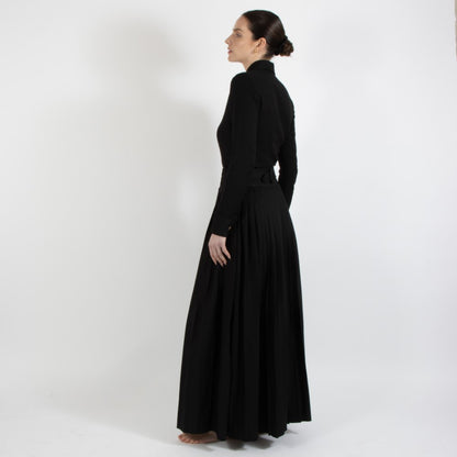 Black Nixie Pleated Wool Skirt With Adjuster Waist Band