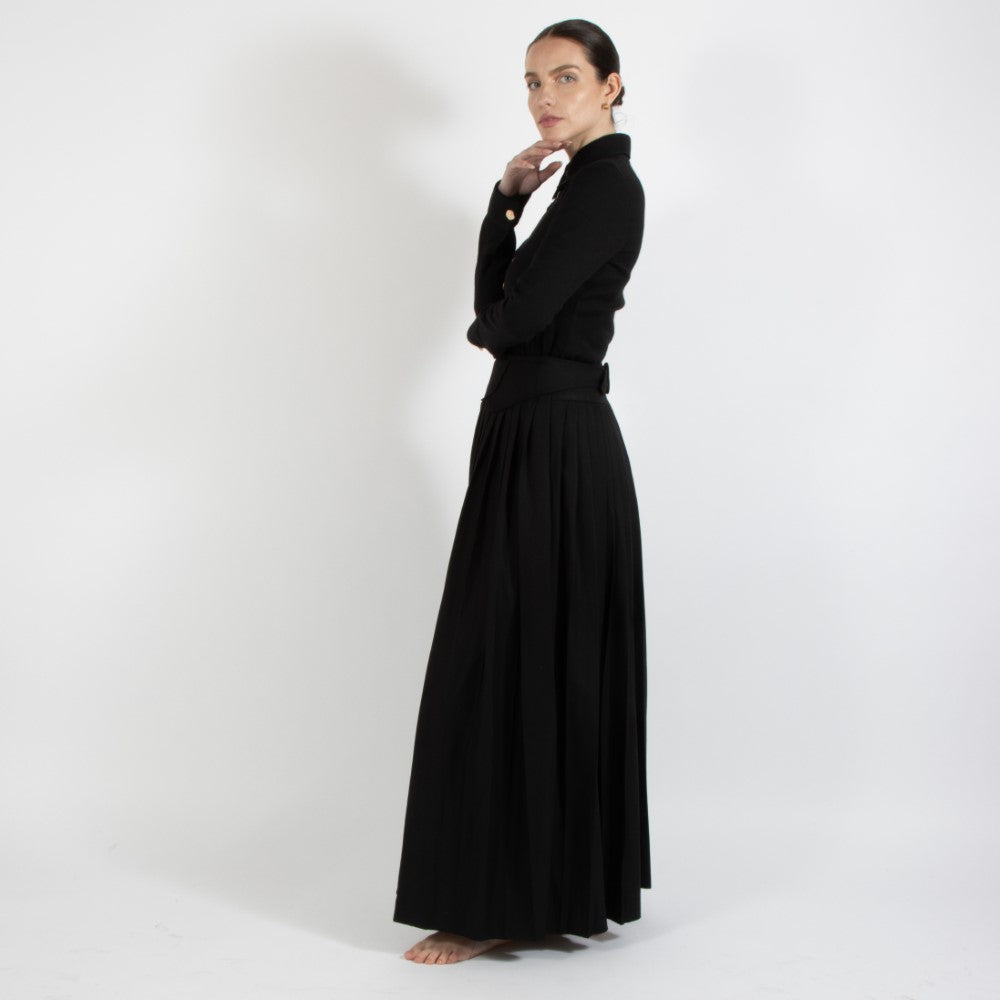 Black Nixie Pleated Wool Skirt With Adjuster Waist Band