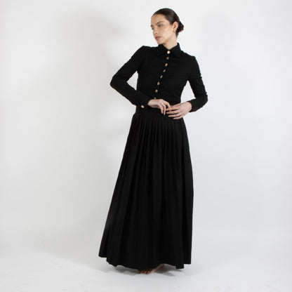 Black Nixie Pleated Wool Skirt With Adjuster Waist Band
