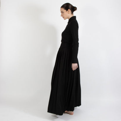 Black Nixie Pleated Wool Skirt With Adjuster Waist Band