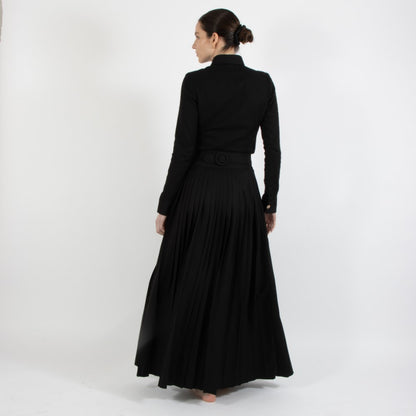 Black Nixie Pleated Wool Skirt With Adjuster Waist Band