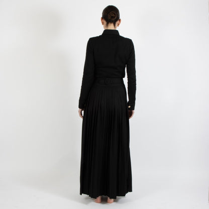 Black Nixie Pleated Wool Skirt With Adjuster Waist Band