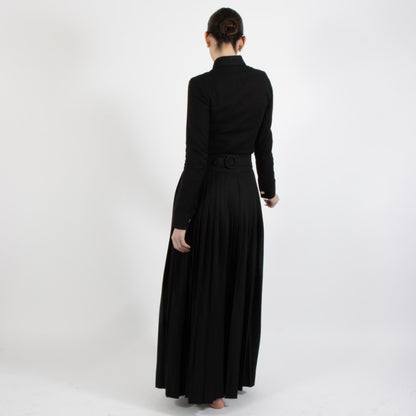 Black Nixie Pleated Wool Skirt With Adjuster Waist Band