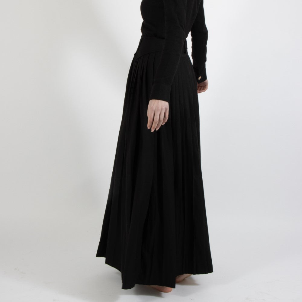 Black Nixie Pleated Wool Skirt With Adjuster Waist Band