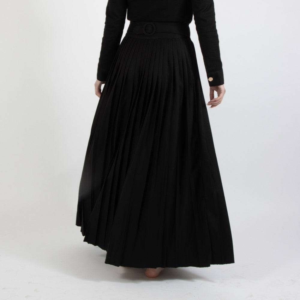 Black Nixie Pleated Wool Skirt With Adjuster Waist Band
