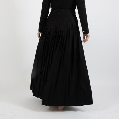 Black Nixie Pleated Wool Skirt With Adjuster Waist Band