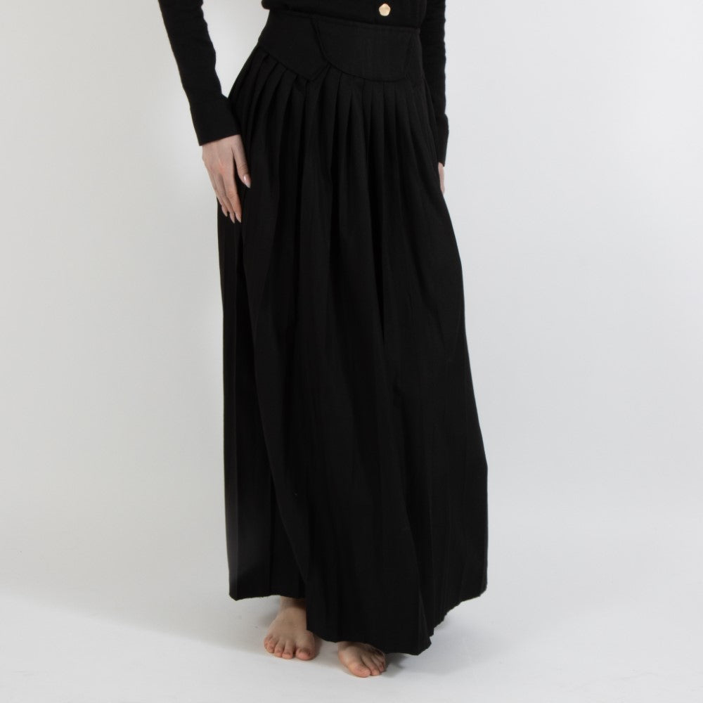 Black Nixie Pleated Wool Skirt With Adjuster Waist Band