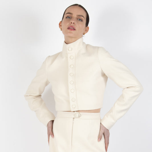 Ecru White Lumina Structured Wool Crop Top