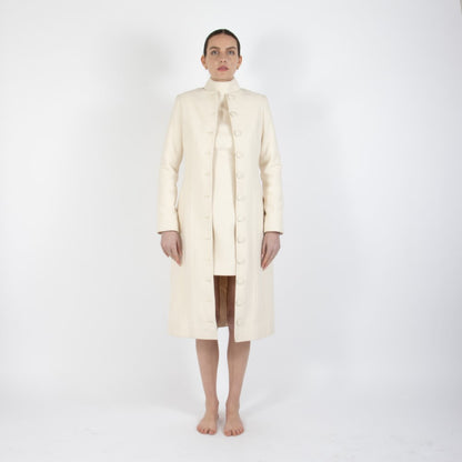 Ecru White Selene Wool Overcoat