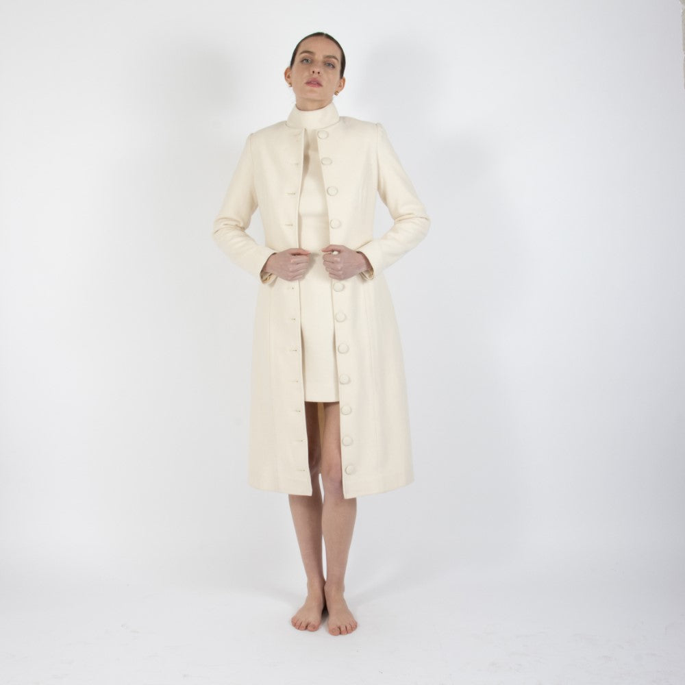 Ecru White Selene Wool Overcoat