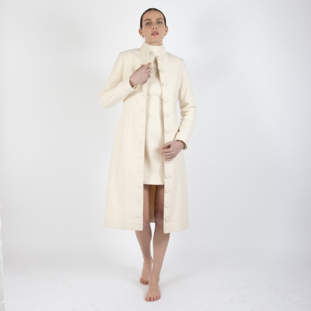 Ecru White Selene Wool Overcoat