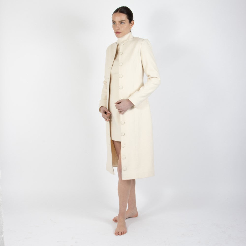 Ecru White Selene Wool Overcoat