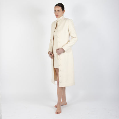 Ecru White Selene Wool Overcoat