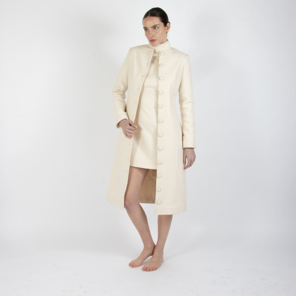 Ecru White Selene Wool Overcoat