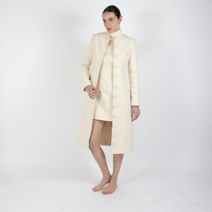Ecru White Selene Wool Overcoat