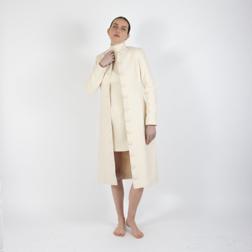 Ecru White Selene Wool Overcoat