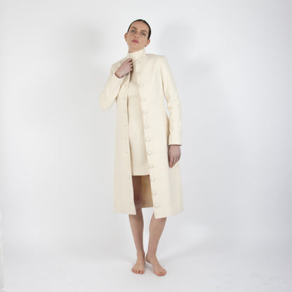 Ecru White Selene Wool Overcoat