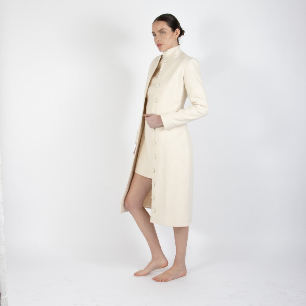 Ecru White Selene Wool Overcoat