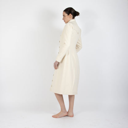 Ecru White Selene Wool Overcoat