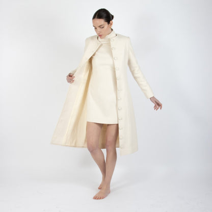 Ecru White Selene Wool Overcoat