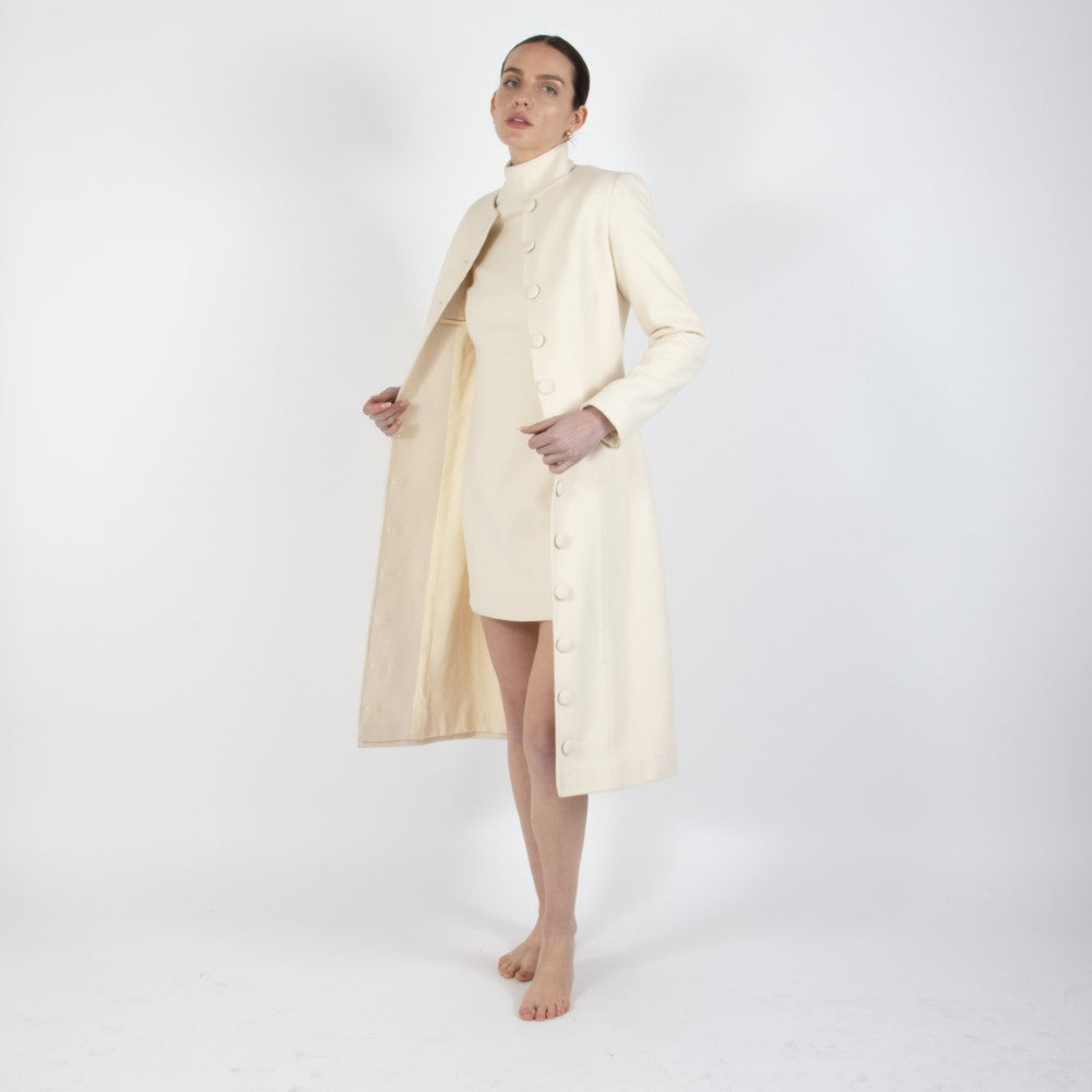 Ecru White Selene Wool Overcoat