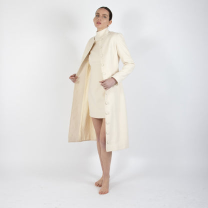 Ecru White Selene Wool Overcoat