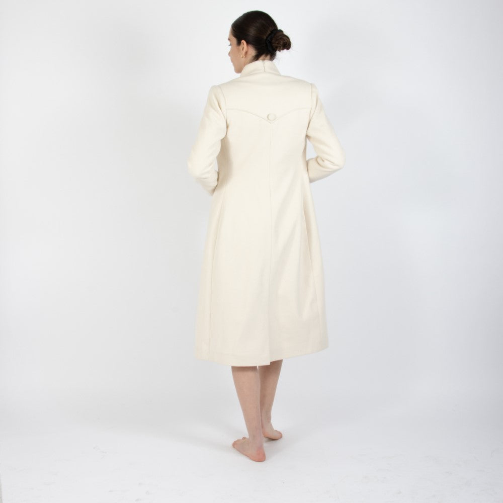 Ecru White Selene Wool Overcoat