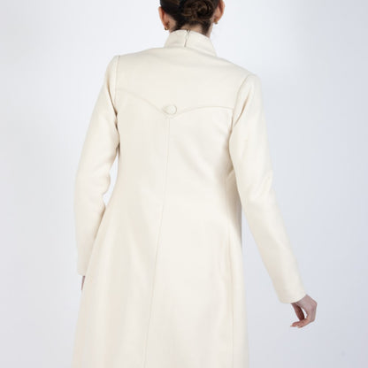 Ecru White Selene Wool Overcoat