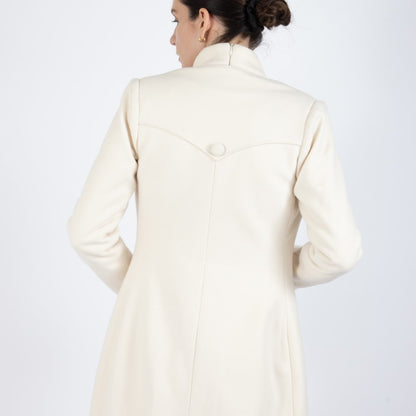 Ecru White Selene Wool Overcoat