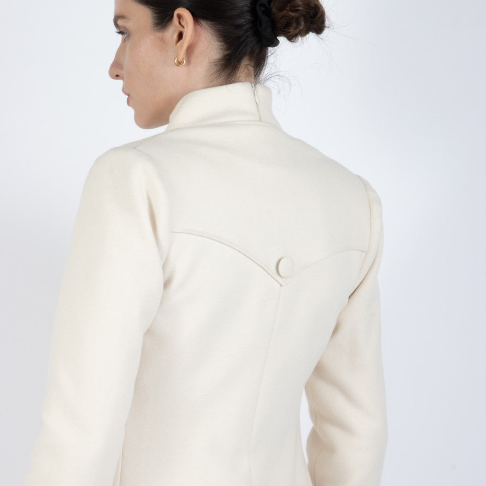 Ecru White Selene Wool Overcoat