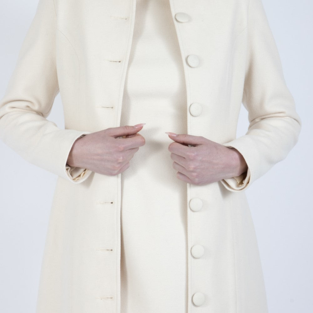 Ecru White Selene Wool Overcoat