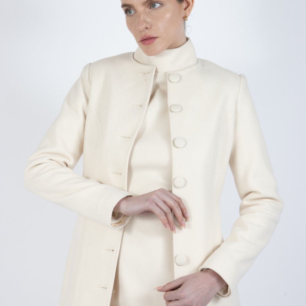 Ecru White Selene Wool Overcoat
