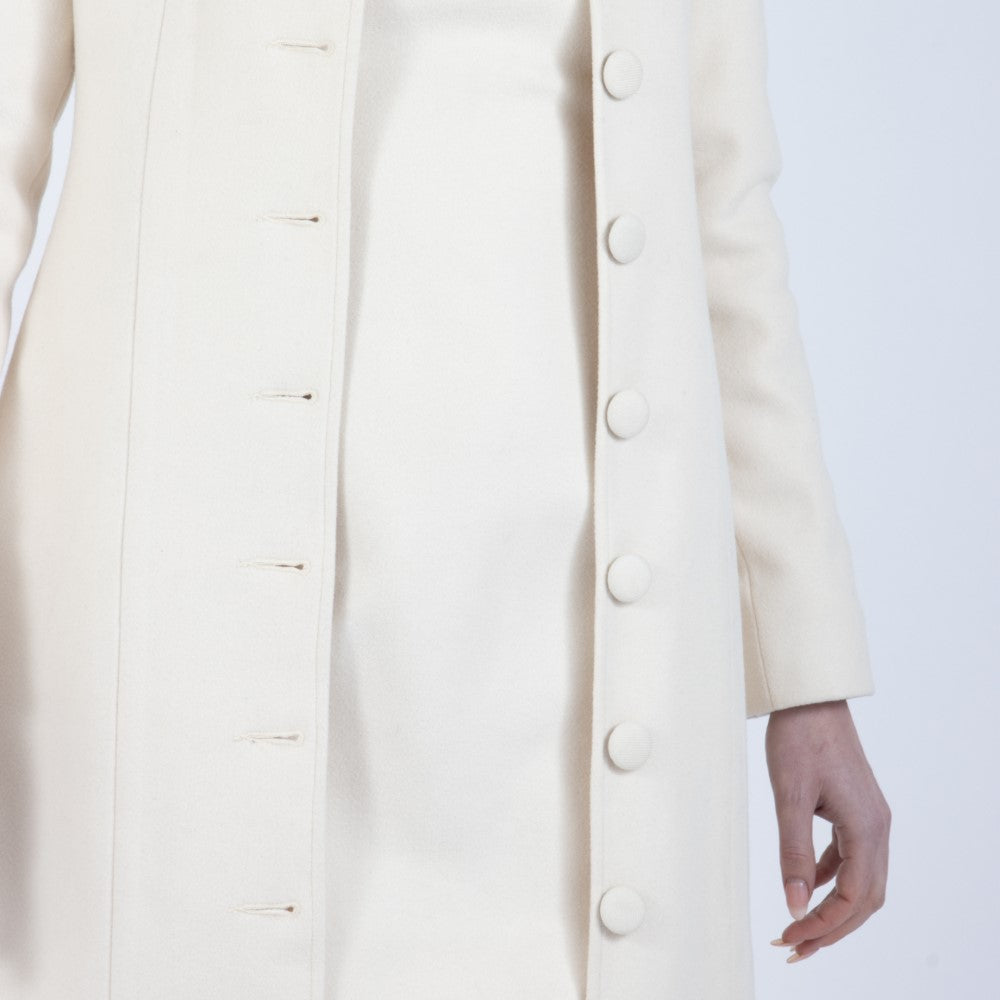 Ecru White Selene Wool Overcoat