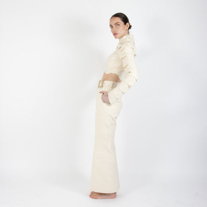 Ecru White Lunara Scalloped Wool Crop Top