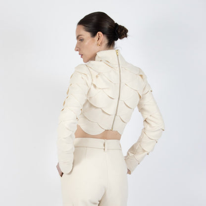 Ecru White Lunara Scalloped Wool Crop Top