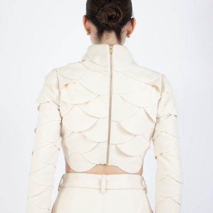 Ecru White Lunara Scalloped Wool Crop Top