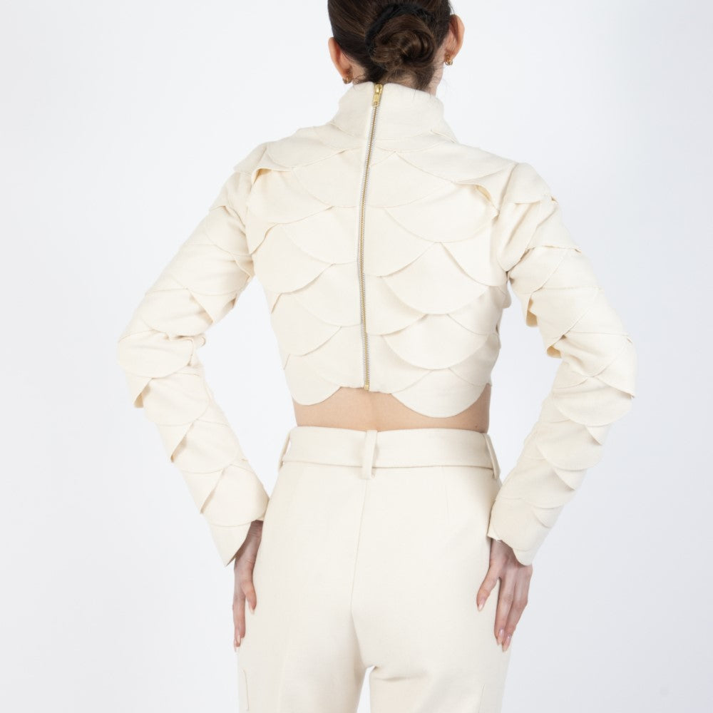 Ecru White Lunara Scalloped Wool Crop Top