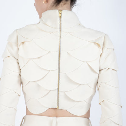 Ecru White Lunara Scalloped Wool Crop Top