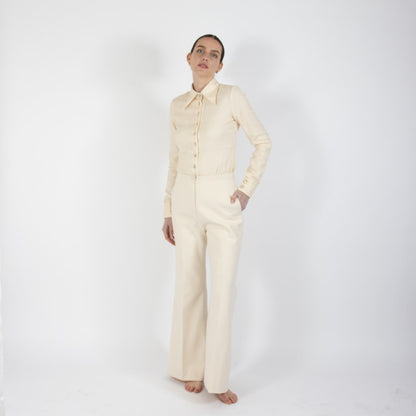Ecru White Lumiere Wide Leg Wool Trouser