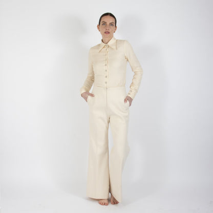 Ecru White Lumiere Wide Leg Wool Trouser