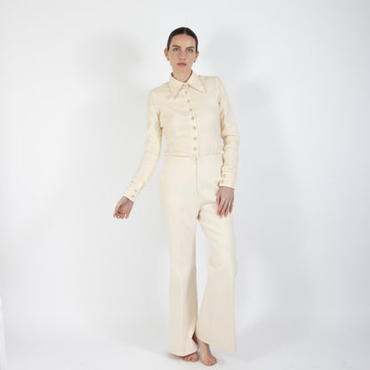 Ecru White Lumiere Wide Leg Wool Trouser