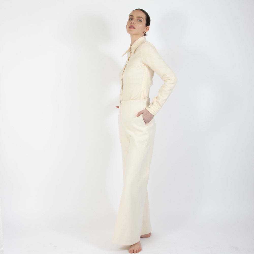 Ecru White Lumiere Wide Leg Wool Trouser