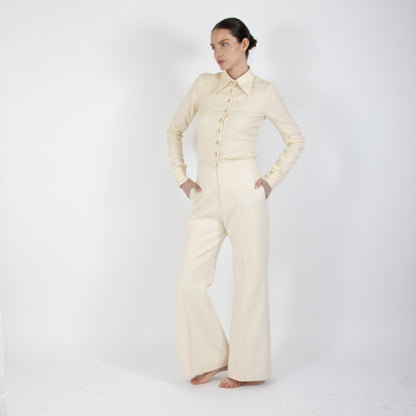 Ecru White Lumiere Wide Leg Wool Trouser