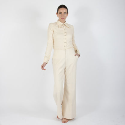 Ecru White Lumiere Wide Leg Wool Trouser