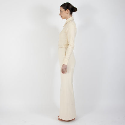 Ecru White Lumiere Wide Leg Wool Trouser