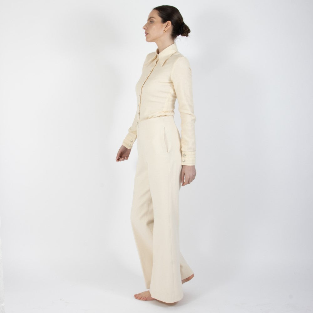Ecru White Lumiere Wide Leg Wool Trouser