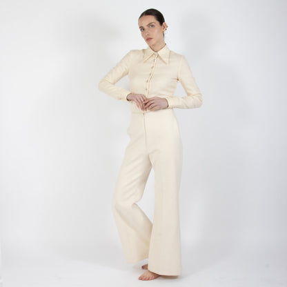 Ecru White Lumiere Wide Leg Wool Trouser